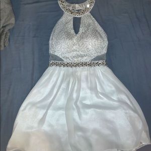 B Darlin Juniors' Sequined Lace Halter Dress